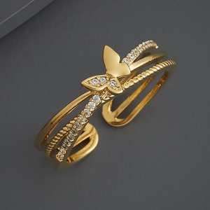 Anillo de Dedo Moderno de Acero Inoxidable Chapado en Oro de 18K, Estilo Incrustado con Diseño de Estrella y Número Geométrico, Regalo - Product Image 1