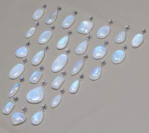 Pierre de lune femmes pendentifs bleu Flashy arc-en-ciel pierre de lune cristal lunette collier fait main bijoux - Product Image 6