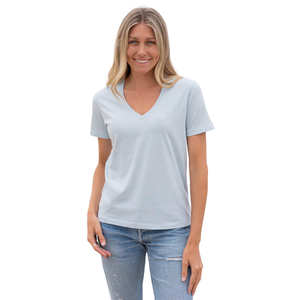 T-shirt pour femme à manches courtes et col rond bleu ciel, 100% coton biologique de luxe, écologique, anti-froissement, certifié GOTS, doux et de qualité supérieure - Product Image 4