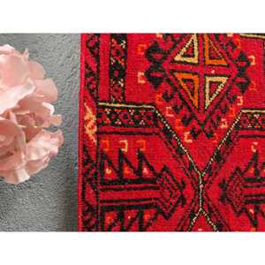 1.2x5.2 ft Vintage Turkish Rug, <b>Runner</b> Rug, <b>Red</b> Solid Rug - Product Image 4