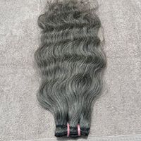 Extensiones de Cabello Humano Ondulado Natural Gris Indio, Doble Trama a Máquina, Puntas Gruesas, Cabello Virgen Remy, Paquetes de 100g, Aptas para Teñir Más Oscuro