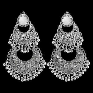 Jeweljunk Trendy Religious Ethnic Silver Plated Afghani Mirror <b>Stud</b> <b>Earrings</b> with Diamond and Pearl 1311569 for Parties - Product Image 1