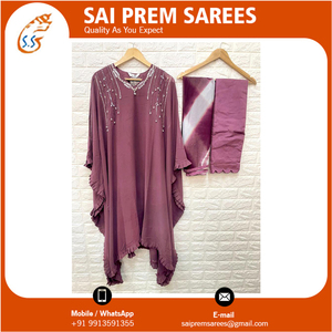 Saree ethnique en coton Offre Spéciale taille XL style caftan Kurti avec pantalon cigarette de créateur Shiburi Duptta travail à la main au meilleur prix - Product Image 5