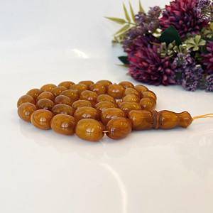 Perles de prière islamiques en ambre baltique naturel vintage marron faites à la main, cadeau - Product Image 1