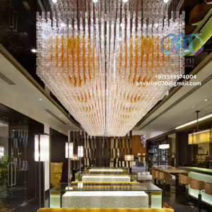 Candelabro de cristal de cascada de lujo moderno para vestíbulo de Hotel Villa Luz de techo para Emiratos Árabes Unidos Bahrein Omán Arabia Saudita Qatar Kuwait - Product Image 3