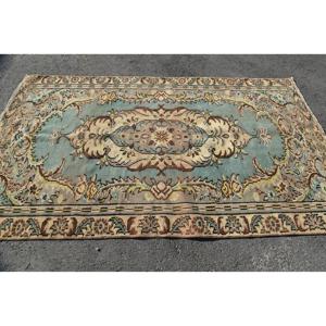 Vintage Turkish Rug, 5.1x8.4 ft Rug, <b>Brown</b> Blue Abstract <b>Wool</b> Rug - Product Image 3