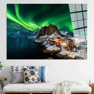 Lienzo Impreso: Paisaje del Cielo con Luces del Norte de Lofoten, ARTE EN VIDRIO TEMPLADO - Product Image 1