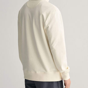 Men Quarter Zip Pullover Light Beige Solid Color Sweatshirt Long Sleeve Stand Collar Streetwear Lightweight Casual Top - Product Image 3