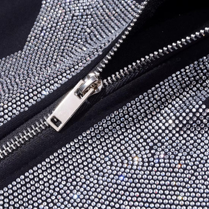 Sweat à capuche pour femme, tendance, avec fermeture éclair, orné de strass blancs, de badges tissés et de paillettes, confortable - Product Image 5