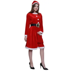 Les beaux costumes de fille de père noël de Noël nouvellement arrivés comprennent une robe rouge en tissu de velours de couleur du fabricant
