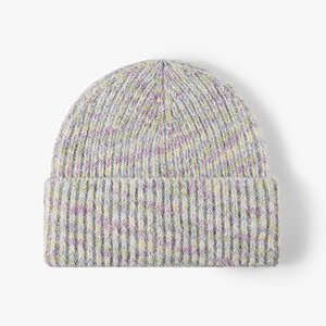 Bonnet d'hiver coloré mélange de couleurs confortable Bonnet en tricot d'hiver Bonnet en tricot multicolore avec revers OEM/ODM - Product Image 6