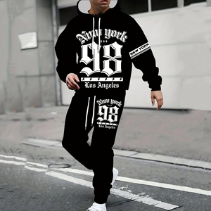 ชุดวอร์มมีฮู้ดสำหรับผู้ชายชุดวอร์มผ้าถักและกางเกงวิ่งชุดสองชิ้น OEM ออกแบบได้ตามต้องการใส่เล่นกีฬา - Product Image 6