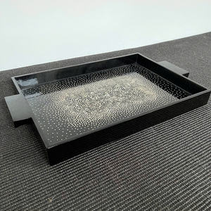 Bandejas para servir lacadas hechas a mano artesanales con incrustaciones de cáscara de huevo agrietada Bandejas de comida rectangulares elegantes para decoración de lujo para el hogar y el hotel - Product Image 4