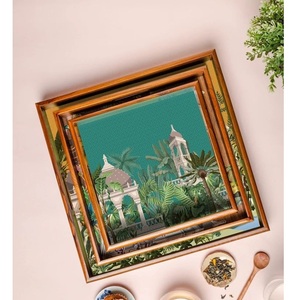 Plateau décoratif rectangulaire pour petit-déjeuner Plateau de service en bois pur émaillé imprimé Modèle en résine pour hôtel et restaurant - Product Image 1