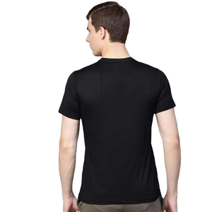 เสื้อยืดสีดำทรงสลิมฟิตสำหรับบุรุษพร้อมแถบสะท้อนแสงด้านหน้าคอกลมแขนสั้นลำลองสไตล์สปอร์ตเสื้อยืดผ้ายืดนุ่ม - Product Image 4