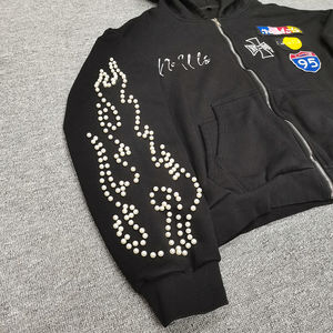 Sweat à capuche personnalisé en coton 100% avec fermeture éclair perlée, style ample et surdimensionné, patchs brodés pour hommes - Product Image 3