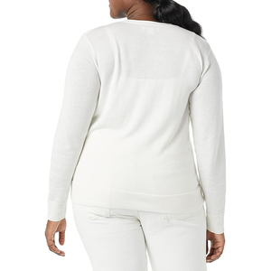 Cárdigans con cuello acanalado de punto de Color sólido con botones 100% algodón transpirable de manga larga con cuello en V suéter con botones - Product Image 4