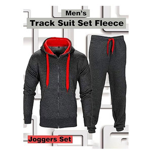 Ensemble de survêtement en molleton à panneaux contrastés pour homme, haut zippé à manches longues et pantalon de jogging en cordon pour la salle de sport, la course à pied et les vêtements décontractés - Product Image 2