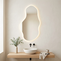 Miroir de salle de bain LED en forme de nuage irrégulier, sans cadre, à fixation murale, commande tactile, anti-buée, miroir de vanité éclairé