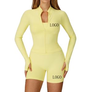 Women's Solid High Waist Breathable 2-Piece Yoga Fitness Set with Seamless Elastic Waist Spandex/Nylon Yoga Pants - Product Image 1