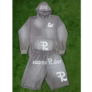 Conjunto de sudadera con capucha y pantalones cortos para correr con bordado personalizado para hombre, forro polar de dos piezas para invierno - Product Image 1