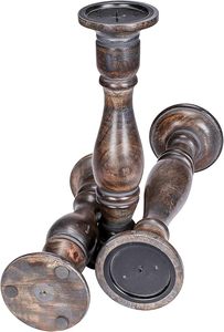 Bougeoir en bois rustique unique en bois de manguier naturel Bougies pilier vintage en métal pour table à manger de Noël décoratives - Product Image 4