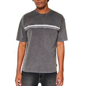 T-shirt décontracté pour homme, col rond, manches courtes, style hip-hop, avec bande horizontale sur la poitrine, coupe classique, vintage, séchage rapide - Product Image 1