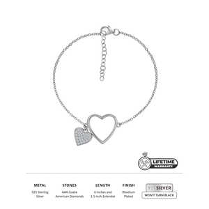 Encantadora pulsera y brazaletes de diamantes elegantes Diseño de plata de corazón intrincado - Product Image 4