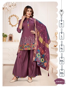 Lo último en ropa de fiesta de trabajo bordada de seda romana pesada de secado rápido Kurti Long Flair Pant Banarsi Dupatta Indian Pakistani - Product Image 4