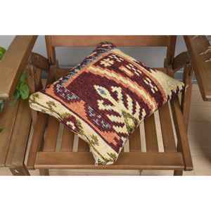 Oreiller de luxe en laine marron Kilim 18x18 pouces tissé avec des imprimés vintage et floraux Oreiller d'accent floral pour la literie - Product Image 4