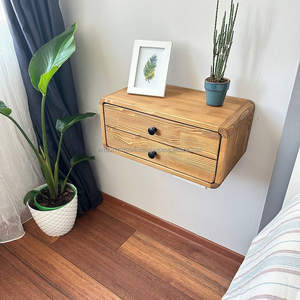 Mesita de Noche Moderna Flotante de Pared con Cajón, Estante Delgado de Madera, Ahorro de Espacio, Ecológica, Mueble Artesanal para el Hogar - Product Image 3
