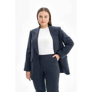 เสื้อเบลเซอร์ผ้าลินินสีน้ำเงินกรมท่าแบบคลาสสิก - Product Image 1