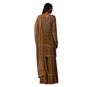 Giallo stampato Sharara in Chiffon con lavoro in pietra Kurta Designer abbigliamento etnico da donna per le feste e le occasioni di nozze - Product Image 5