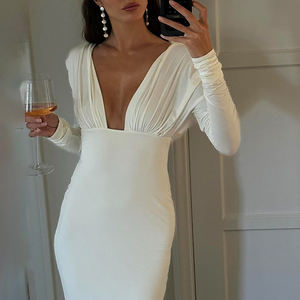 فساتين سهرة للنساء، فستان رسمي طويل بتصميم قلم رصاص، فستان حفلات أنيق بياقة عميقة على شكل V باللون الأسود - Product Image 2