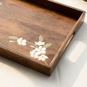 Bandeja de madera natural para servir, bandeja rectangular decorativa para desayuno y fiesta, bandeja de madera elegante para sofá, aperitivos, cocina y comedor - Product Image 3