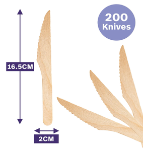 Couteau jetable en bois de bouleau naturel écologique et biodégradable Vaisselle durable et élégante pour les fêtes - Product Image 3