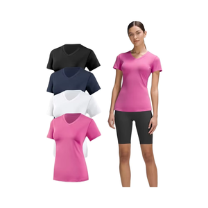 Camiseta Casual de Manga Corta para Mujer, Tejido de Punto de Poliéster de Color Sólido de Alta Calidad, Ecológica, de Secado Rápido, para Verano - Product Image 1