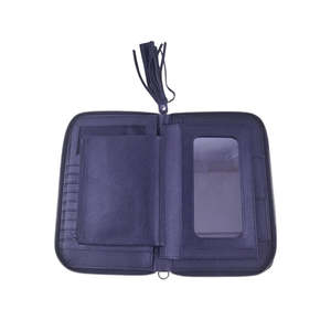 LAXURA Vintage Cowhide Leather Purse <b>RFID</b> <b>Wallet</b> Zipper Closure Polyester Lining Floral Decoration Available Short Long Lengths - Product Image 1