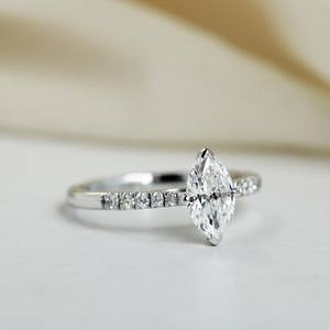 12x6mm Marquise Cut White <b>CZ</b> Solitaire Engagement <b>Ring</b> with Pave Band Silver Bridal Wedding Anniversary Proposal Women Jewelry - Product Image 4