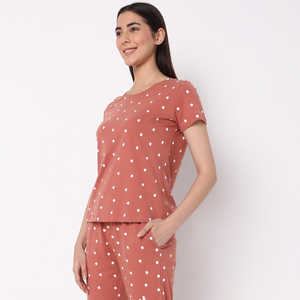 Vêtements de nuit d'été pour femmes Coupe régulière Personnages floraux à imprimé réactif en tricot de coton compact Style de vacances personnalisé - Product Image 4