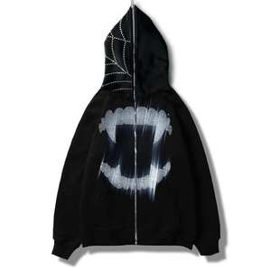 Rhinestone Zipper Oversized Sweatshirt Fall <b>Goth</b> <b>Hoodie</b> <b>Men</b> Women Hooded Jacket Street wear 2025 - Product Image 1