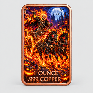 Pièce commémorative en cuivre pur de 1 oz, imprimée UV, motif Halloween Flame Skeleton Rider, barre de monnaie <span class=keywords><strong>Inferno</strong></span> Horseman, objet de collection, souvenir, cadeau - Product Image 1