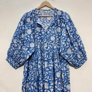 Vestido de algodón con estampado de bloques azules de alta calidad, túnicas largas, Top para fiesta diaria o regalo de damas de honor - Product Image 1