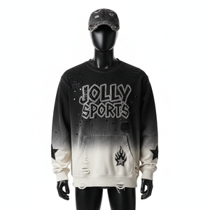 Sweat-shirt Premium 320GSM en coton doux délavé à l'acide, style délavé noir à blanc, logo personnalisé, sweat-shirt basique - Product Image 1