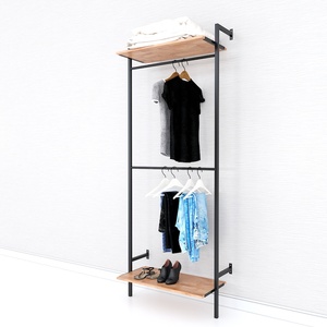 KQA68050 Perchero Plegable de 2 Niveles, Diseño Simple con Estructura de Hierro y Madera de Caucho para Armario y Tienda de Ropa - Product Image 1
