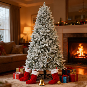 Nouveauté 2026 Arbre de Noël artificiel luxueux pré-éclairé à <span class=keywords><strong>LED</strong></span> de 7 pieds unique en fougère floquée pré-installée pour la décoration festive - Product Image 6