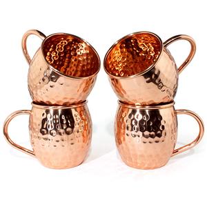 Ensemble de 4 tasses en cuivre Moscow Mule avec design martelé fabriquées à la main avec verre à liqueur pour la maison Bar Hotel Restaurant - Product Image 2
