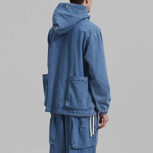 Dernier modèle Sweat à capuche en jean bleu surdimensionné à épaules tombantes Grande taille Pull-over d'hiver Sweat à capuche en jean épais en éponge française respirant - Product Image 3