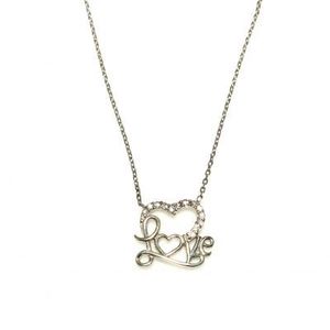 Collar de Plata de Ley 925 con Corazón y Piedra Blanca Grabada con la Palabra Amor para Compromiso - Product Image 5