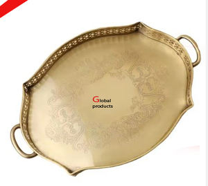 Bandeja de servicio decorativa de mesa de metal con acabado plateado de calidad estándar para restaurante y bar de hotel - Product Image 5